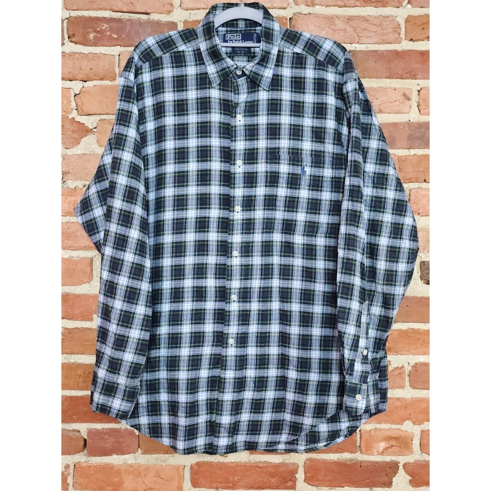 Polo Ralph Lauren Shirt Mens Medium Navy Plaid Elliott Pony Logo Button‎ Down